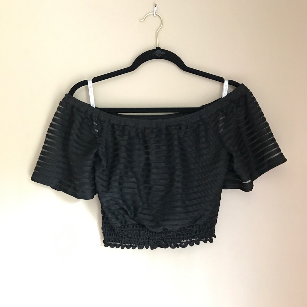 Tracy Reese Black & sheer black crop top